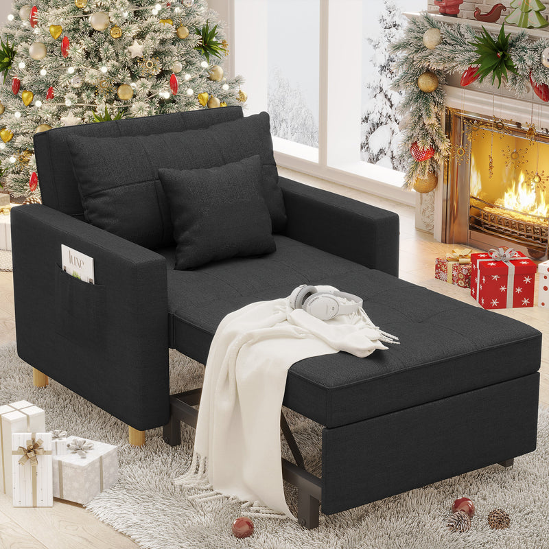 3-in-1 Convertible Sofa Bed Chair, Sleeper Chair with Side Pocket-Black