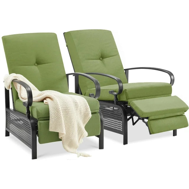 AECOJOY Adjustable Patio Reclining Lounge Chair Set of 2-Green