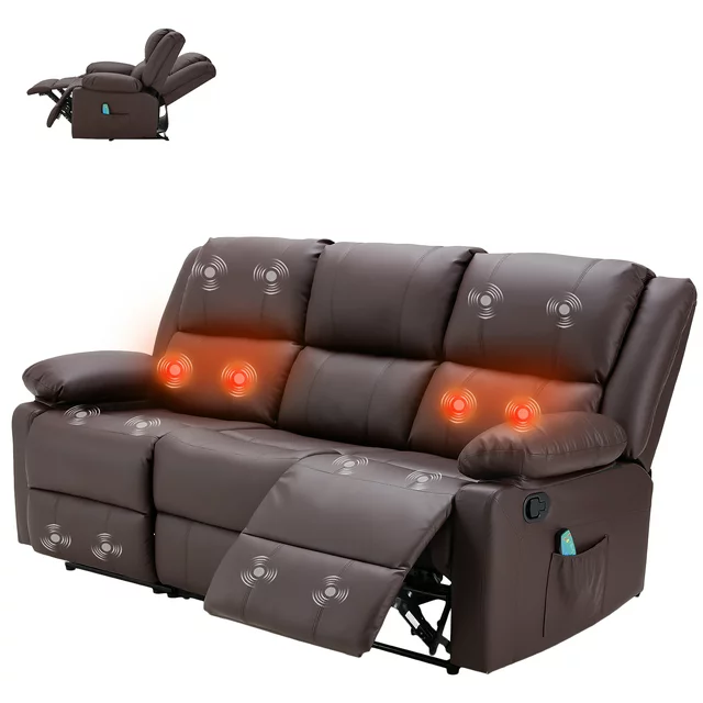 3 Seat Leather Recliner Sofa with Massage