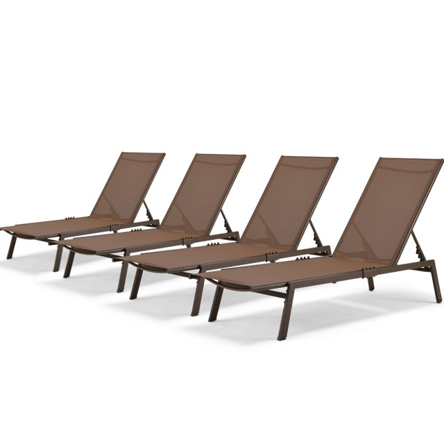 Patio Aluminum Lounge Chairs Set of 4 - Brown