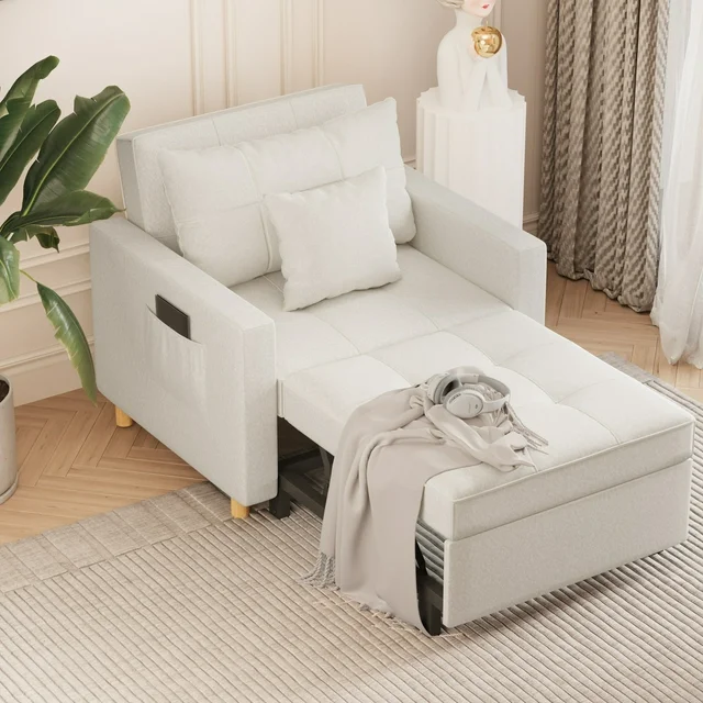 3-in-1 Convertible Chair Bed Sleeper & Futon Sofa Bed Chair White