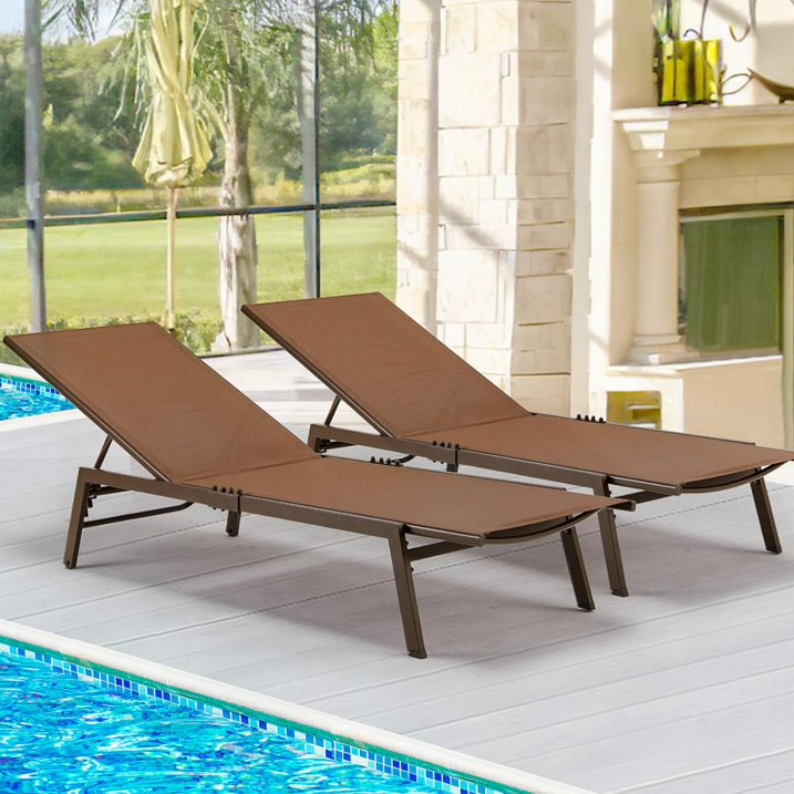 Patio Aluminum Lounge Chairs for Outside Set of 2 - Brown