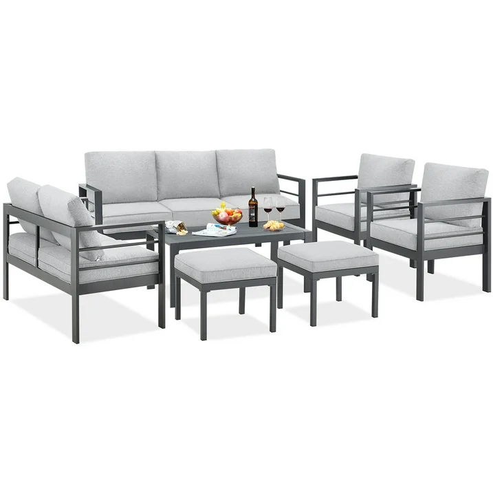 Aluminum Outdoor Furniture Set 7 Pieces Sectional Sofa Light Gray