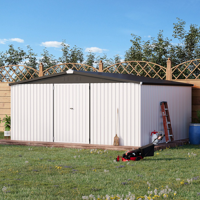 AECOJOY 14' x 12' Outdoor Storage Shed in White