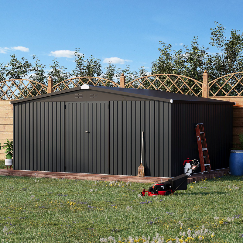 AECOJOY 14' x 12' Outdoor Storage Shed in Dark Gray