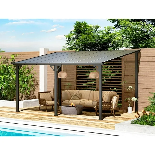 YODOLLA 10' x 14' Hardtop Gazebo Outdoor Wall-Mounted Aluminum Pergola for Garden