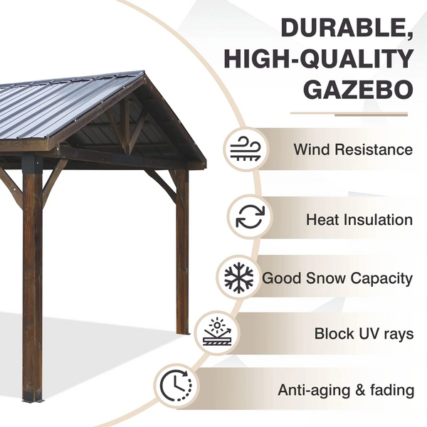 AECOJOY Wooden Gazebo 14.5x11ft for Outdoor BBQ Grill and Relaxation, Sturdy Coffee Permanent Pavilion for Patios, Gardens, and Lawns