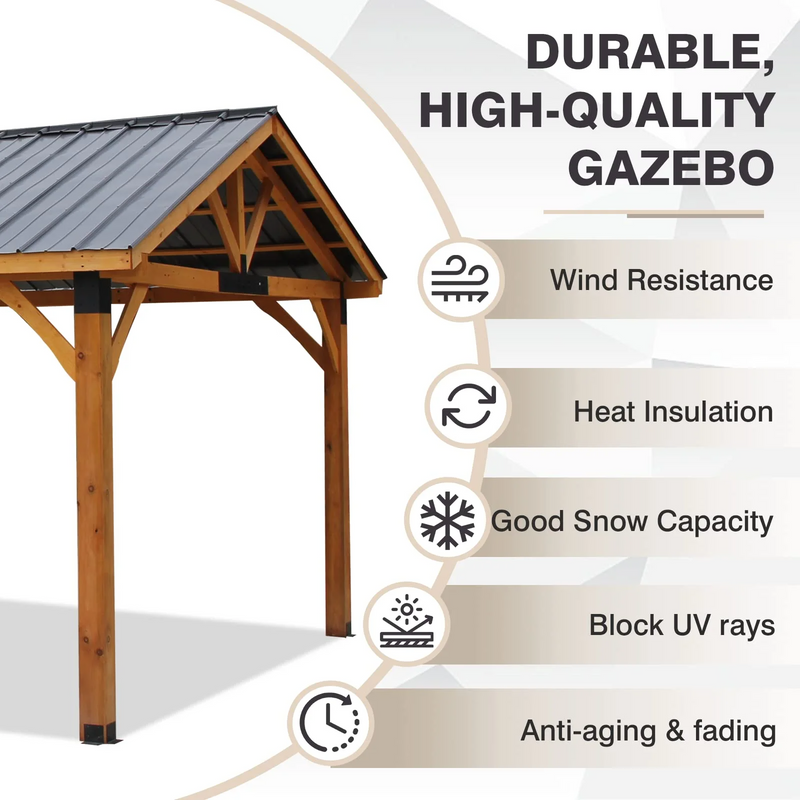 AECOJOY 14.5x12ft Outdoor Wooden Gazebo,Grill Pergola Gazebo Clearance Hard-Top Gazebo for Patios, Garden,Brown