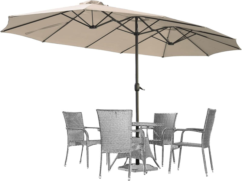 YODOLLA 15 Ft Patio Double Sided Umbrella Large Outdoor Umbrella - Beige