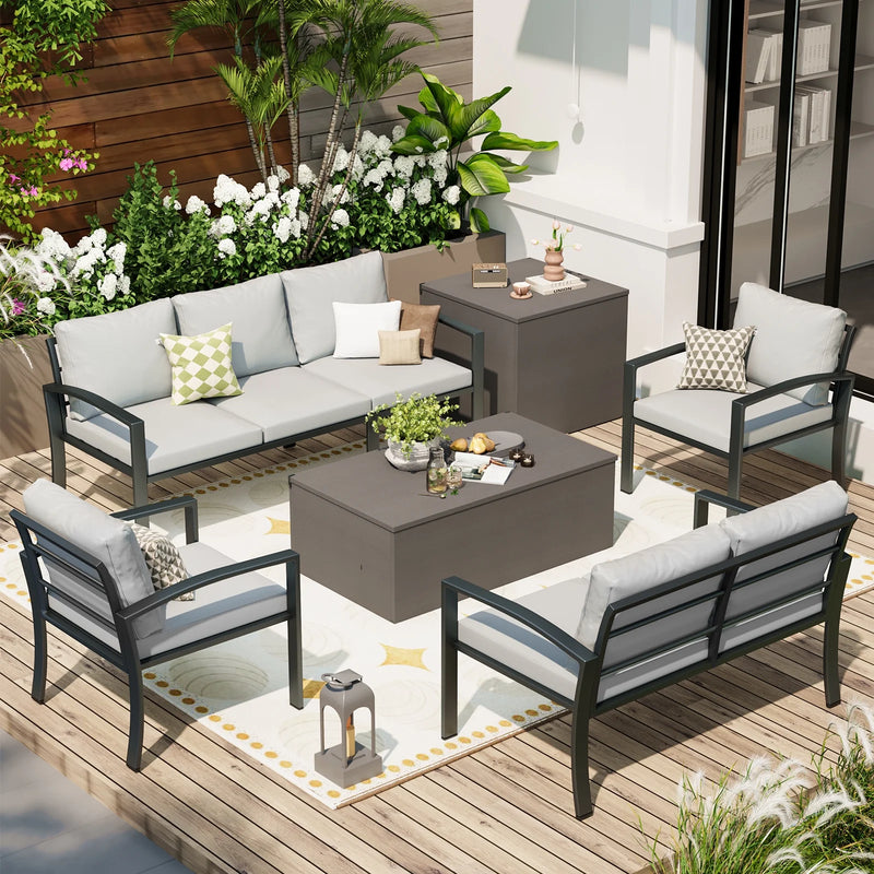 7-Pieces Metal Patio Furniture Set,Light Grey