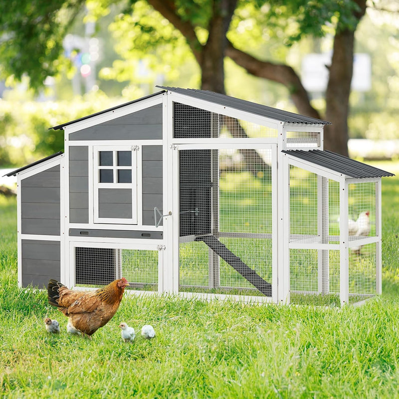 YODOLLA Large Wooden Chicken Coop with Nesting Boxes, Fits 6-8 Chickens in Gray