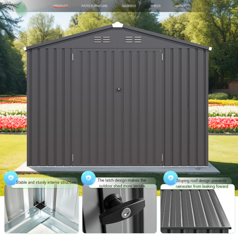 YODOLLA 8.4 x 6.3 ft. Outdoor Metal Storage Shed with Sliding Roof & Lockable Door in Dark Gray