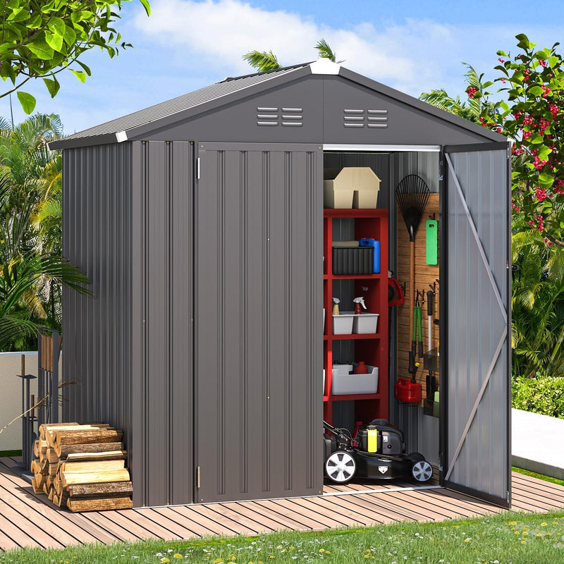 AECOJOY 6' x 4' Outdoor Metal Storage Shed with Lockable Door for Backyard in Dark Gray