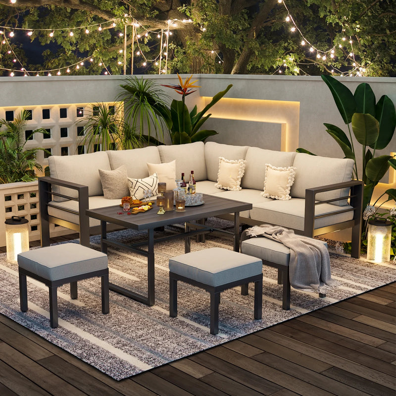 7 Pieces Aluminum Patio Furniture Sets,Grey