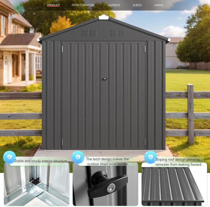 AECOJOY 6' x 4' Outdoor Metal Storage Shed with Lockable Door for Backyard in Dark Gray