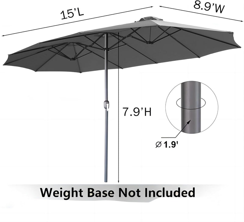 YODOLLA 15 Ft Patio Double Sided Umbrella Large Outdoor Umbrella in Dark Gray