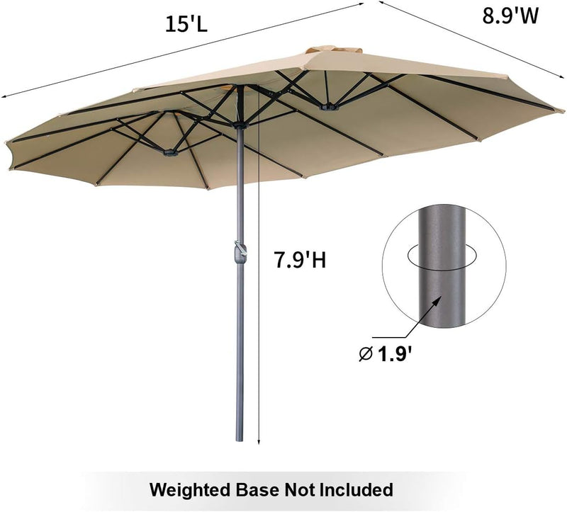 YODOLLA 15 Ft Patio Double Sided Umbrella Large Outdoor Umbrella - Beige