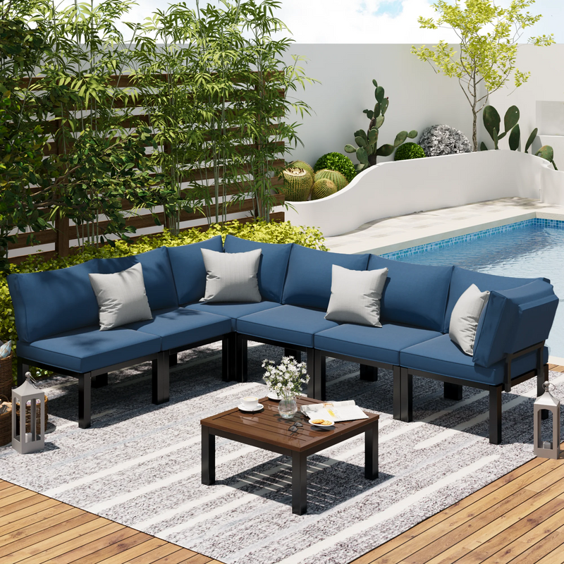 YODOLLA 7 Pieces Outdoor Patio furniture Set Navy Blue