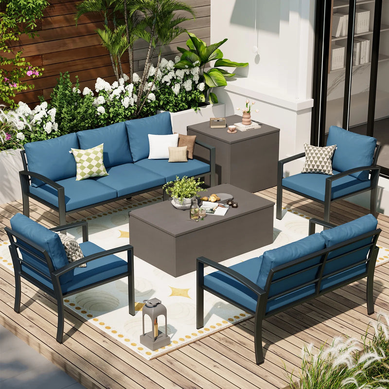 7-Pieces Metal Patio Furniture Set,Blue