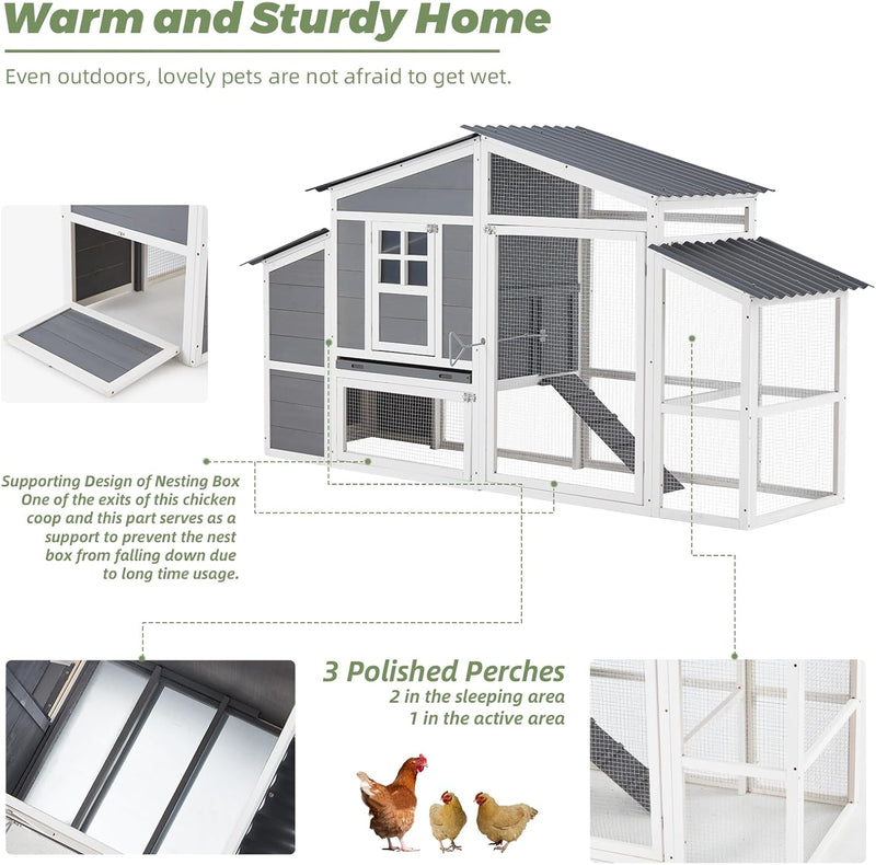 YODOLLA Large Wooden Chicken Coop with Nesting Boxes, Fits 6-8 Chickens in Gray