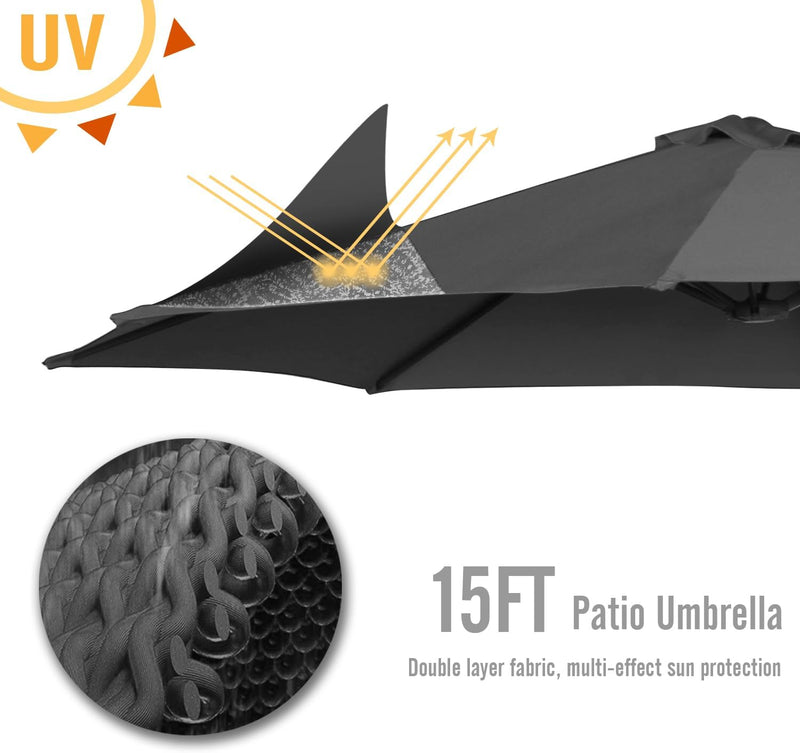 YODOLLA 15 Ft Patio Double Sided Umbrella Large Outdoor Umbrella in Dark Gray