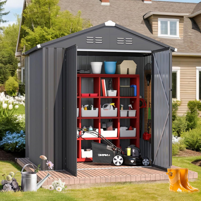 AECOJOY 6' x 4' Outdoor Metal Storage Shed with Lockable Door for Backyard in Dark Gray