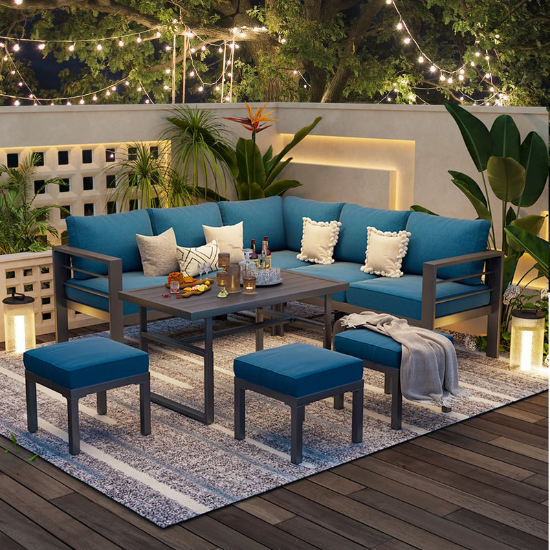 7 Pieces Aluminum Patio Furniture Sets,Blue