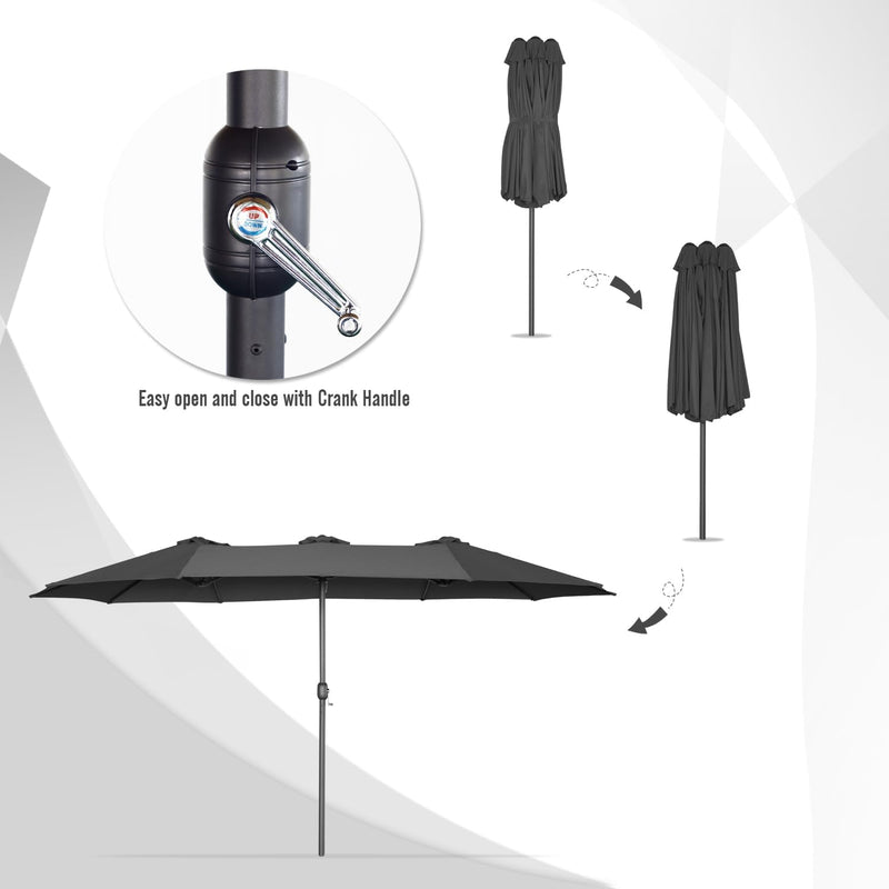 YODOLLA 15 Ft Patio Double Sided Umbrella Large Outdoor Umbrella in Dark Gray