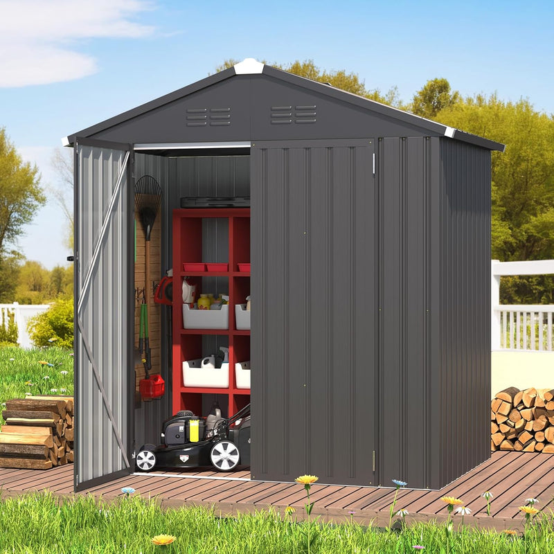 AECOJOY 6' x 4' Outdoor Metal Storage Shed with Lockable Door for Backyard in Dark Gray