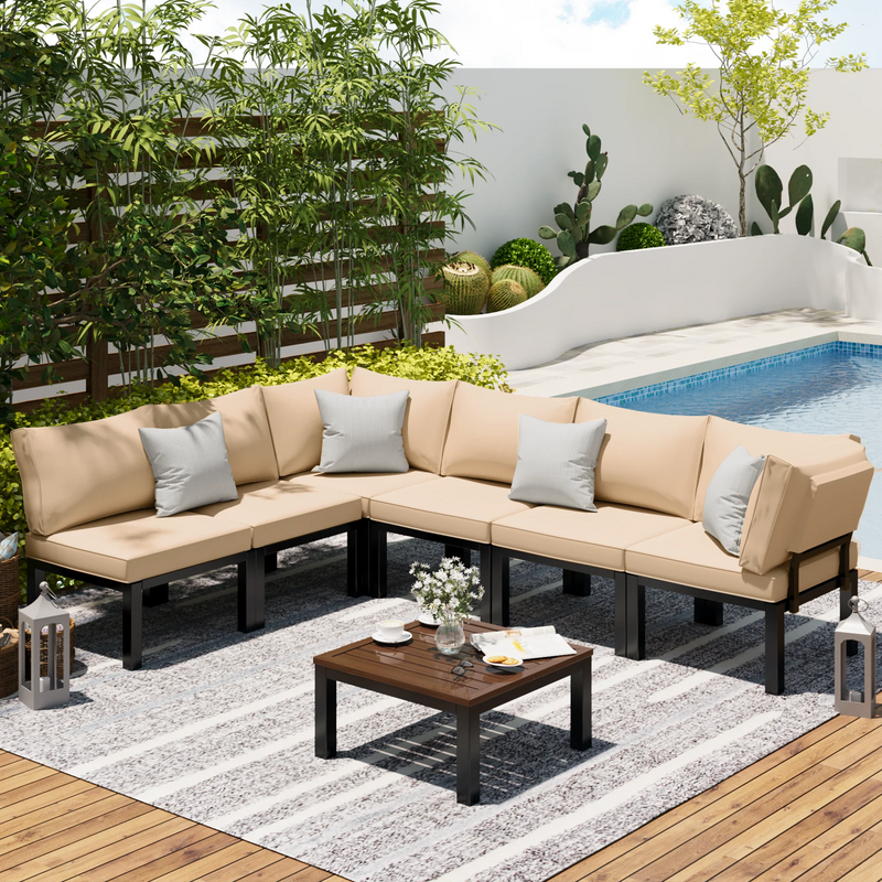 YODOLLA 7 piece Outdoor Patio furniture Set beige