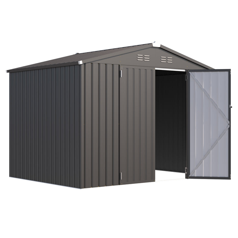 YODOLLA 8.4 x 6.3 ft. Outdoor Metal Storage Shed with Sliding Roof & Lockable Door in Dark Gray