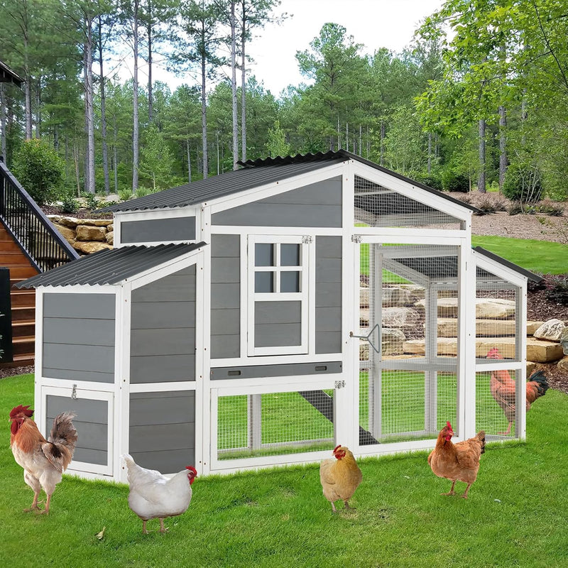 YODOLLA Large Wooden Chicken Coop with Nesting Boxes, Fits 6-8 Chickens in Gray