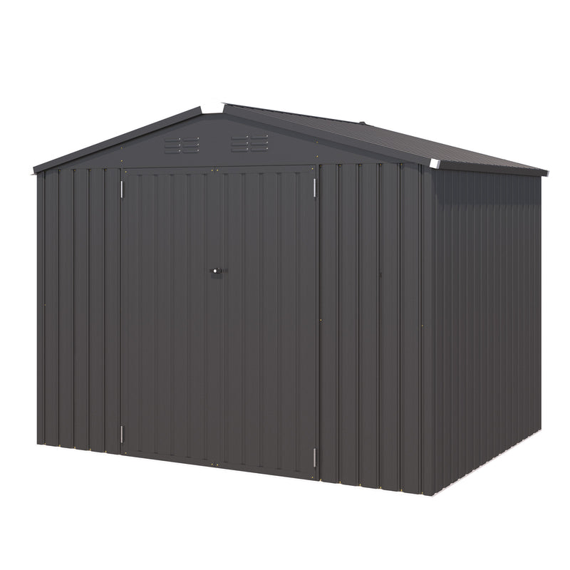 YODOLLA 8.4 x 6.3 ft. Outdoor Metal Storage Shed with Sliding Roof & Lockable Door in Dark Gray