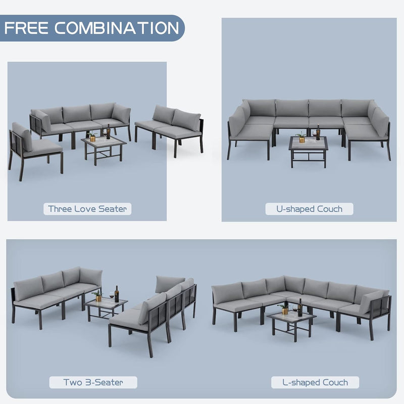 YODOLLA 7 Pieces Metal Outdoor Conversation Sets with Cushions, Gray