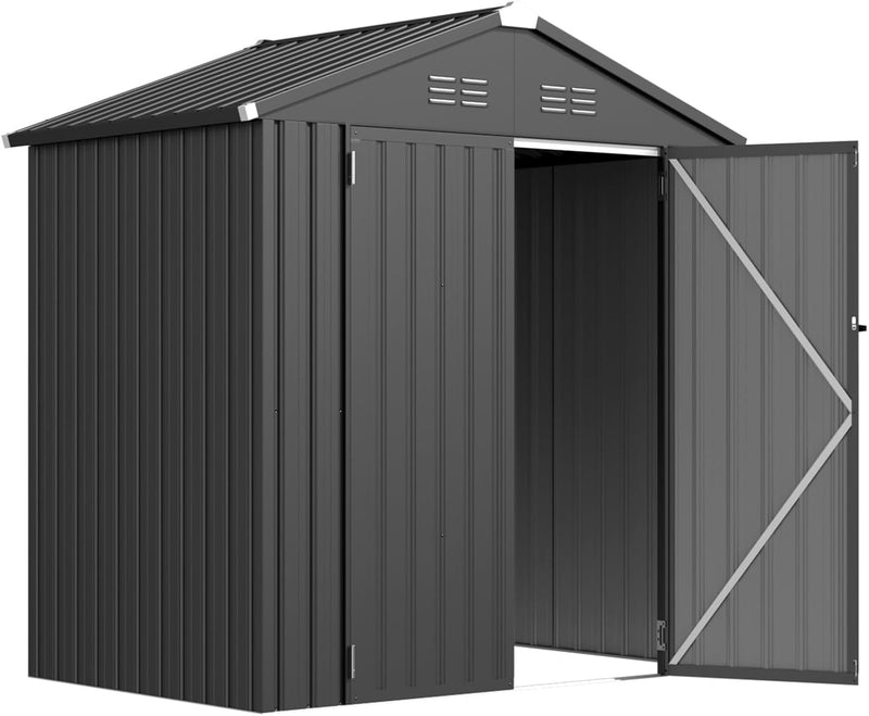 AECOJOY 6' x 4' Outdoor Metal Storage Shed with Lockable Door for Backyard in Dark Gray