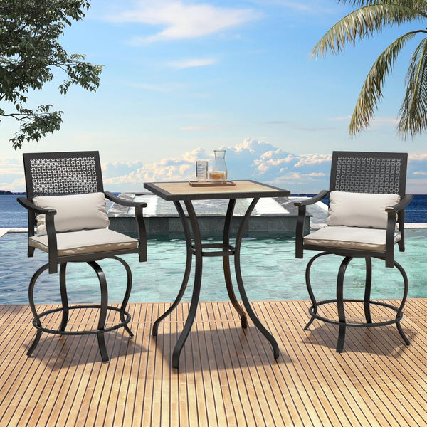 AECOJOY 3 Piece Outdoor Bar Set, High Top Patio Bar Set with Table and Chairs, Bar Height Patio Sets Clearance Plus Outdoor Pub Table and Swivel Chairs for Lawn Garden Porch