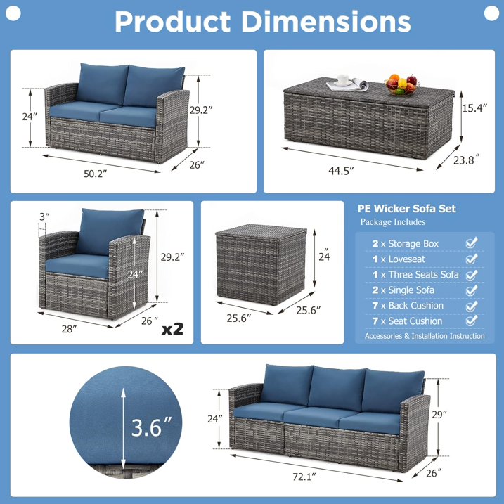 7 Pieces Patio Furniture Set-Blue