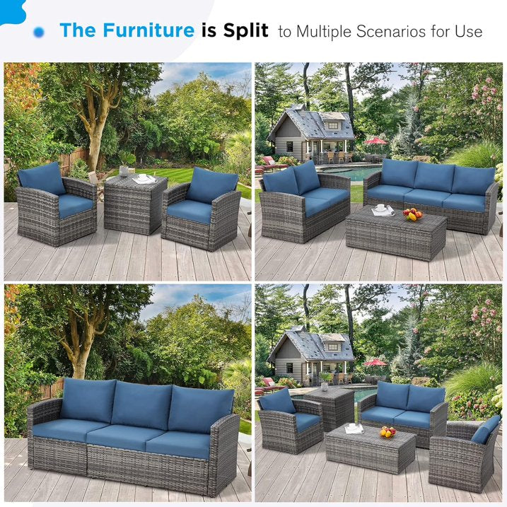 7 Pieces Patio Furniture Set-Blue