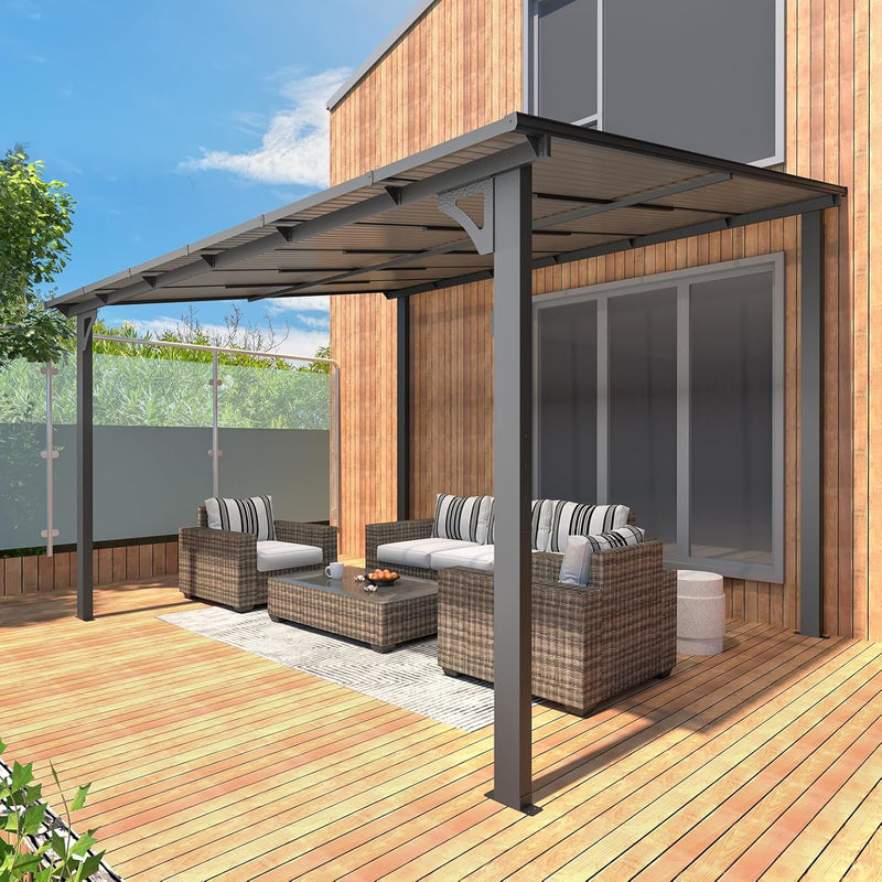 U-MAX 10' x 12' Outdoor Pergola Gazebo, Wall-Mounted Lean to Metal Awn ...