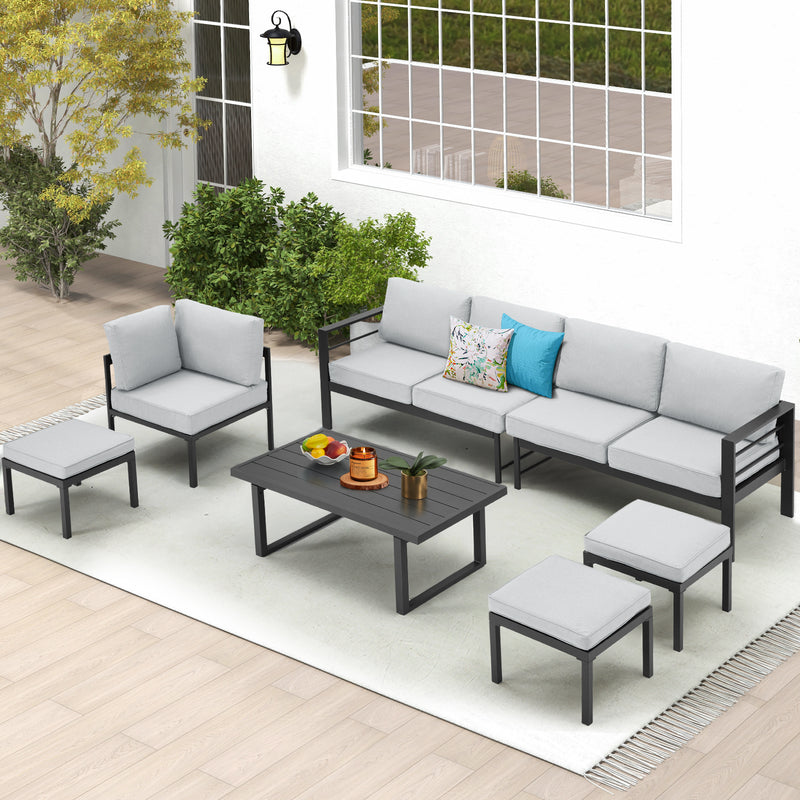 Danrelax All Weather Aluminum Frame Patio Conversation Set, 7 Pieces Outdoor Patio Furniture, Grey