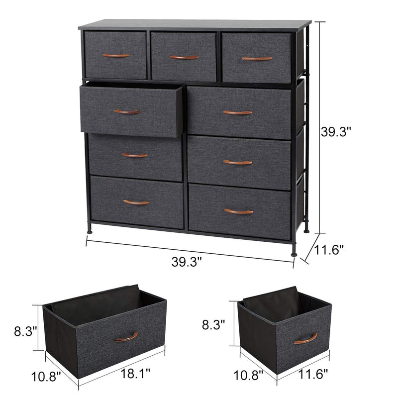 AVAWING Dresser with 9 Drawers, Dresser for Bedroom with Drawers, Vertical Storage Tower, Fabric Dresser Tower for Closets,Bedroom, Hallway- Sturdy Steel Frame