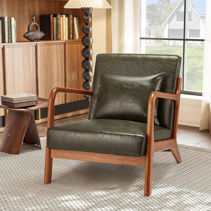 Aecojoy Accent Chair for Living Room Leather Green