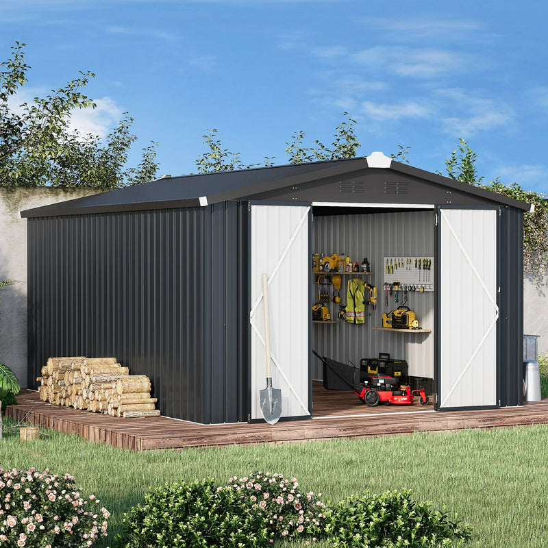 AECOJOY 10' x 14' Outdoor Metal Storage Shed DG