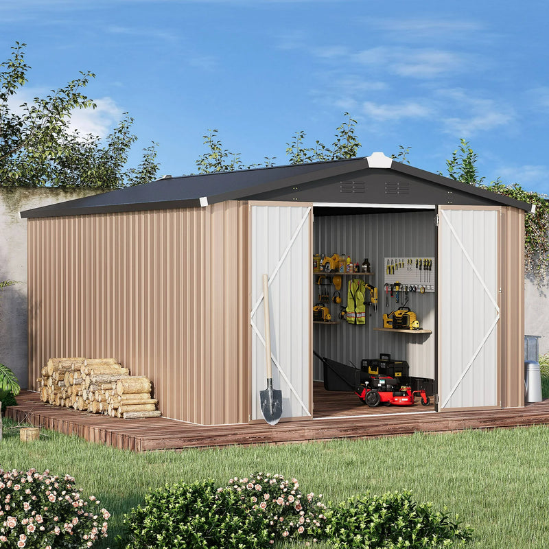 AECOJOY 10' x 14' Outdoor Metal Storage Shed GY