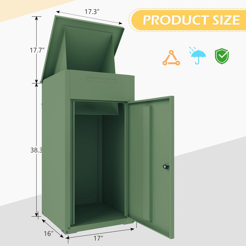 AECOJOY Package Delivery Boxes for Outside Parcel Drop Box Outdoor Storage Box Wall Mounted Express Mail Package Delivery Box 17" x 16" x 38.3" Green