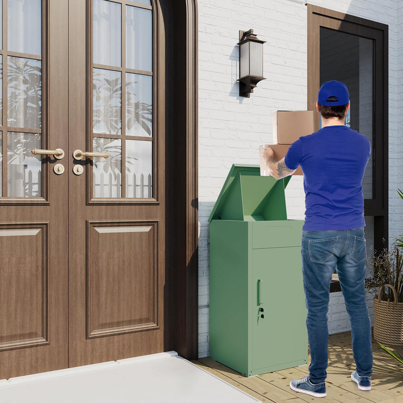 AECOJOY Package Delivery Boxes for Outside Parcel Drop Box Outdoor Storage Box Wall Mounted Express Mail Package Delivery Box 17" x 16" x 38.3" Green