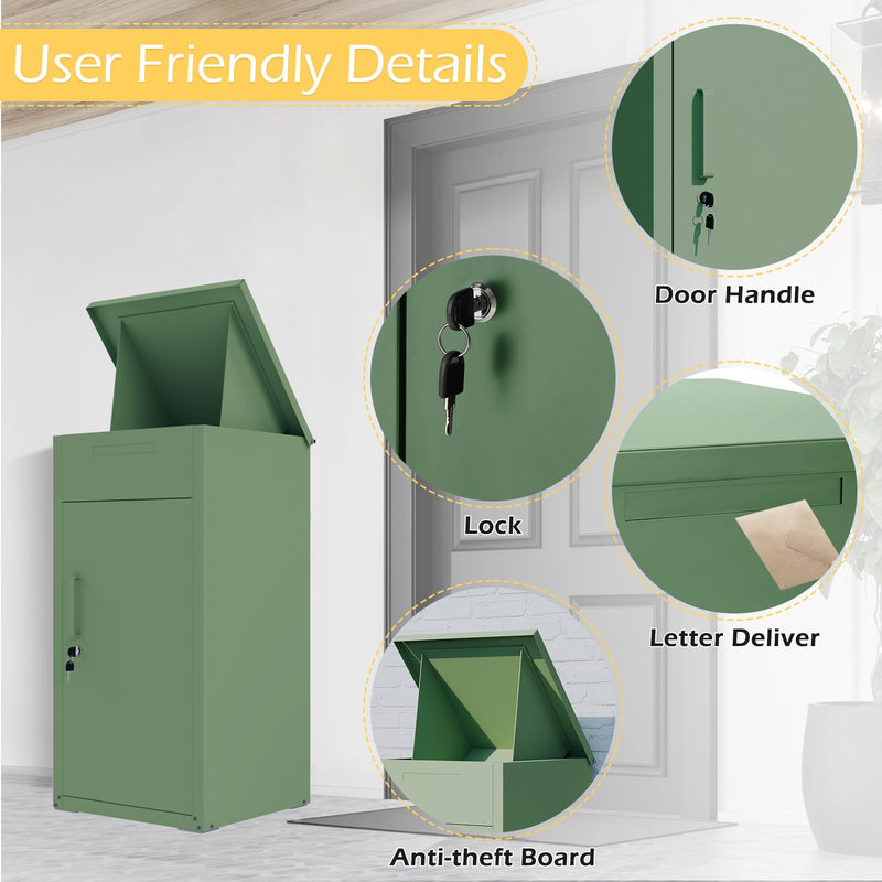 AECOJOY Package Delivery Boxes for Outside Parcel Drop Box Outdoor Storage Box Wall Mounted Express Mail Package Delivery Box 17" x 16" x 38.3" Green