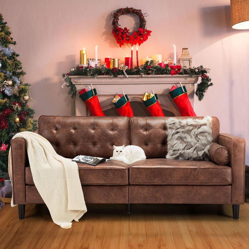 AECOJOY Leather Couch Sofa 84.2" Brown