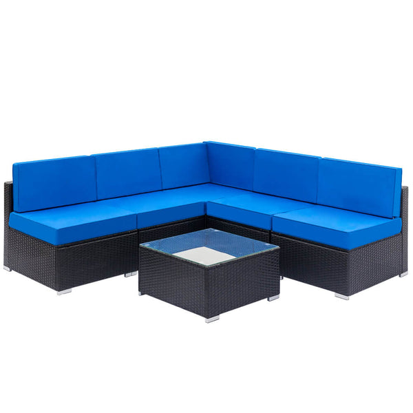 Fully Equipped Weaving Rattan Sofa Set with 1pcs Corner Sofas & 4pcs Single Sofas & 1 pcs Coffee Table Black