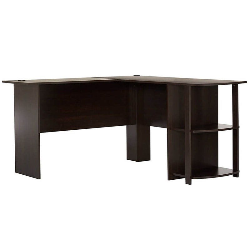 L-Shaped Computer Desk with Two-layer Bookshelves Dark Brown